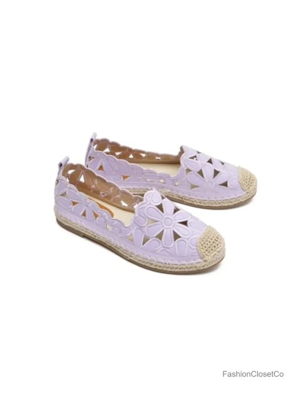 Women's Ballet Flats Floral Cutout Espadrille Slip-On Summer Shoes -